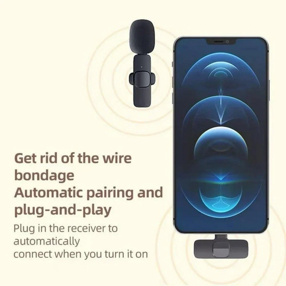 USB C Mini Mic (2) Rechargeable Wireless Microphones & 1 Receiver Type C Black